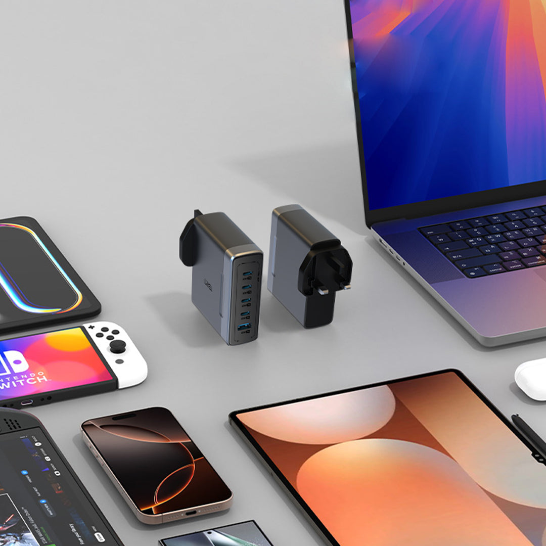 شاحن حائط VoltixStation من ليزل بقوة 150 واط بخمس منافذ GaN | أسود شاحن حائط VoltixStation من ليزل بقوة 150 واط بخمس منافذ GaN | أسود